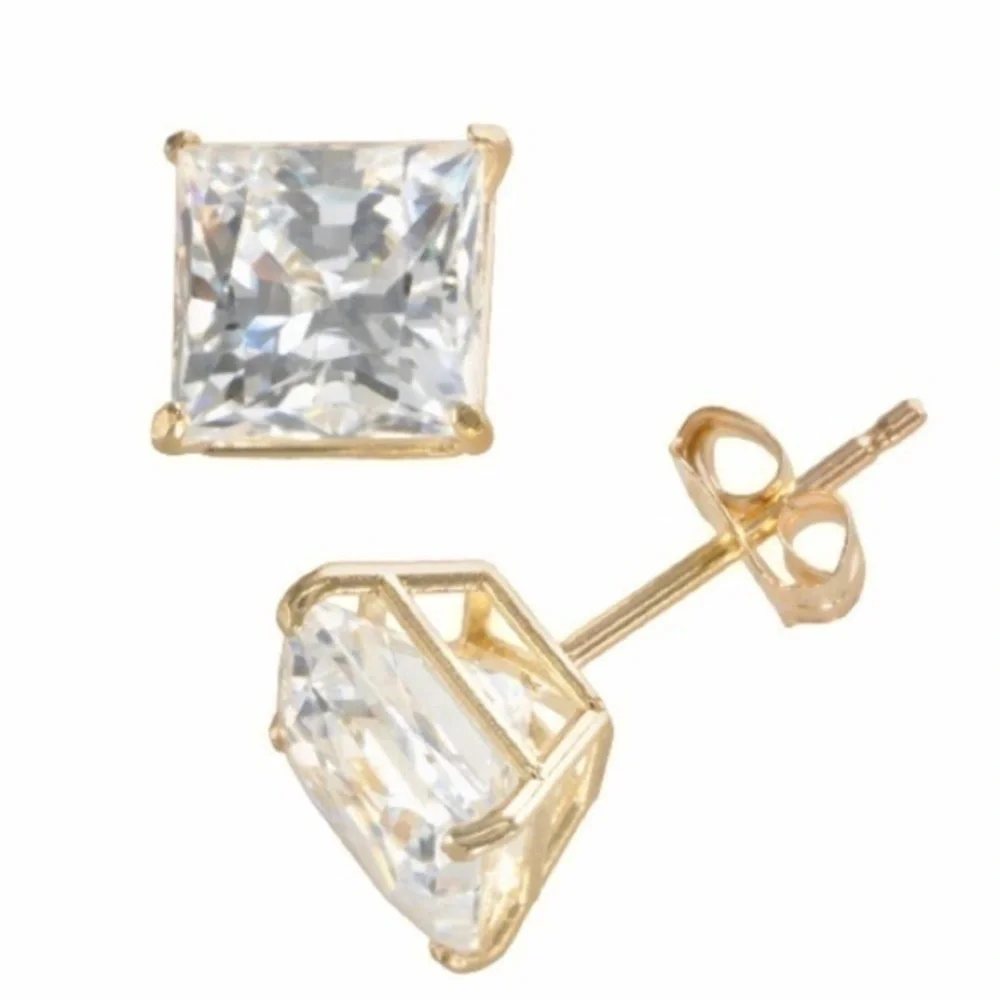 Renaissance 14k Yellow Gold CZ Stud Earrings